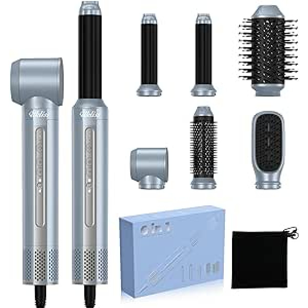 Airstyler 6 in 1,UKLISS 1400w frizūra Warmluftbürste, 30mm Air Lockenstab, 3 Temperaturanpassungen Haarstyler, Ionen Föhnbürste Set, zum Trocknen, Locken, Glätten der Haare (Blau)