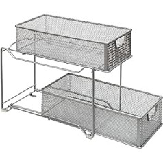 Amtido 2-stöckiger Schiebekorb Organizer, für Küche / Bad / Schrank, herausziehbare Schubladen, Silber