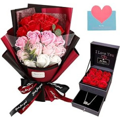 ASTOŅAS rožu pušķis viltots mākslīgais zieds - konservēti sarkani ziedi ar mīlestības kaklarotu viņai - unikālas dāvanas Valentīna dienai, Mātes dienai, Pateicības dienai, dzimšanas dienai, jubilejai
