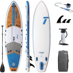 THURSO SURF Max daudzfunkcionāls piepūšamais airēšanas dēlis SUP 350 x 86 x 15 cm divslāņu, ieskaitot lāpstiņu ar oglekļa vārpstu / 2 + 1 spuras ar ātro atvienošanu / pavadu / sūkni / rullējamu mugursomu