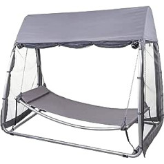 Šūpuļtīkls ar jumtu HWC-E44 Piekarināms guļamkrēsls Dārza atpūtas krēsls ar rāmi Aizsardzība pret kukaiņiem Antracīts 200 x 110 cm
