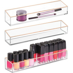 mDesign Cosmetic Organizer — Lūpu krāsu, acu ēnu, otu u.c. uzglabāšanas kaste — Plastmasas kosmētikas glabātuves atvilktnēm un tualetes galdiņiem — 3 komplekts — caurspīdīgs un rozā zelts