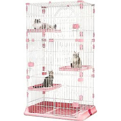 3-х уровневая комнатная клетка для кошек Kathson, большая, 3-дверная, розовая