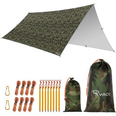 RYACO kempinga telts starp 3 mx 5 m, ūdensizturīgs šūpuļtīklam ar 8 tapām un 8 virvēm Pret UV lietus aizsardzībai pret saules gaismu Viegls, kompakts telts apakšklājs Piknika sega šūpuļtīkls āra kempingam Atkārtoti lietojams