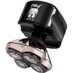 Skull Shaver Pitbull Gold PRO galvas skuveklis vīriešiem, mitrais/sausais skuveklis ar 4 skuvekļiem, matu trimmeris ar USB adapteri un uzlādes kabeli, 4D uzlādējams rotējošais skuveklis ar