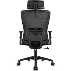 Ergonomisks biroja krēsls, rakstāmgalda krēsls ar regulējamu galvas balstu, roku balsti, jostasvietas atbalsts, vadītāja krēsls, šūpuļkrēsls līdz 90°-130° (nav slēdzams), grozāmais krēsls 150 kg kravnesība