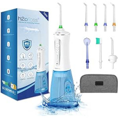 H2ofloss bezvadu mutes dobuma irigators zobiem, IPX7 ūdensizturīgs mutes dobuma irigators ar 5 režīmiem un 6 sprauslām, USB uzlādējams un 300 ml ūdens flosser 30 dienām lietošanai mājās/ceļojumos