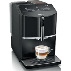 Siemens pilnībā automātiskais kafijas automāts EQ300 TF301E19, daudzām kafijas šķirnēm, piena putotājs, keramikas dzirnaviņas, OneTouch funkcija, 1,4 litru ūdens tvertne, automātiskā tīrīšana, 1300 W, melna