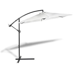 909 Outdoor Cantilever Parasol with Storage Cover, Diameter 300 cm, Adjustable Parasol with Base and Crank, Garden Umbrella Made of Polyester and Steel, White