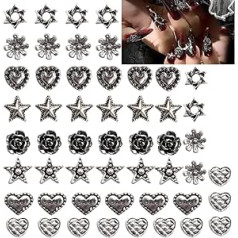 48 gabali Helovīna Rhinestones Naglas, 3D Gothic Style Punk Nails Rhinestone with Metal Silver Punk Sirds/Flower/Pentagram/Vortex Charm for DIY Crafts Manikīrs Nail Art Dekorācijas Aksesuāri