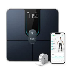 eufy Personal svari, Smart Scale P2 Pro, digitālie ķermeņa tauku svari, WLAN/Bluetooth, 16 rādījumi, ieskaitot svaru, sirdsdarbības ātrumu, ķermeņa tauku saturu, ĶMI, muskuļu/kaulu masu (melnā krāsā)