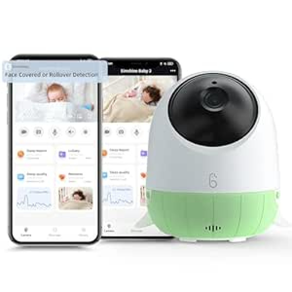 Baby Pro Monitor, Covered Face Alert, Auto Photo Capture, Cry Auto Soothing Lullaby, Virtual Fence, 2K Ultra HD, Infrared Night Vision, Two-Way Talk