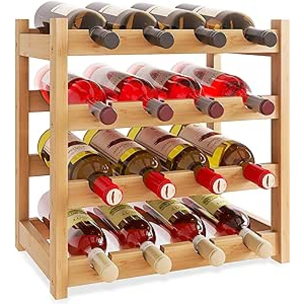 SMIBUY Bamboo Wine Rack, 16 Bottle Display Holder, 4 Tier Freestanding Storage Racks for Kitchen, Pantry, Basement, Bar (Natural)