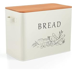Onader maizes tvertne, metāla maizes tvertne ar bambusa kapāšanas dēļa vāku, īpaši liela maizes tvertne 2 maizītēm, senlaicīga maizes glabātuve virtuves galda virsmai, vietu taupoša un izturīga — krēmkrāsas