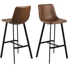 AC Design Furniture Ofelia Padded Bar Stools Set of 2 in Brown Faux Leather with Black Metal Legs and Footrest, Slim Design, Easy Care, Ideal for Bar, Hallway or Kitchen Area