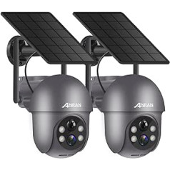 ANRAN 2K novērošanas kamera āra akumulatora WiFi, 360 grādos grozāma bezvadu novērošanas kamera ar saules paneli, PIR kustības sensors ar prožektoru, divvirzienu audio, nakts redzamība, Q01 pelēka, iepakojums