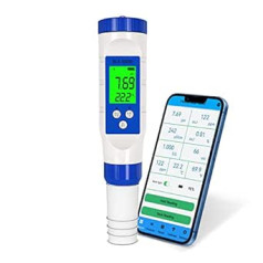 YIYEGO Bluetooth pH Messgerät Wasser, 5-in-1 Salzgehalt TDS EC Temperatur pH Tester ar ACT, Wasserdichtes IP67 pH Wert Messgerät, pH Meter für Haushalt Trinken, Pool, Schwimmbad und Aquarium