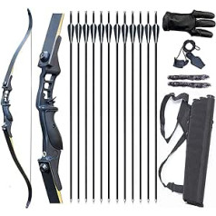 Vogbel Arrow and Bow Set Archery for Adults, Recurve Bow, Right Hand, 30-50 lbs, Longbow Kit, Metal Riser, Black, 52 Inches (132 cm), with Arrow Quiver