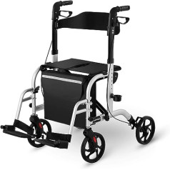 Uniprodo UNI_ROLL_03 2-in-1 Rollator Transporta krēsla staigāšanas palīgierīce 2-vienā staigulīte ar kāju balstiem