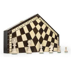 ChessEbook Schachspiel für 3 Personen - Hochwertiges Schachbrett aus Holz - Chess Board Set klappbar - Schachbrett-Spielset mit Schachfiguren - 54x47 cm