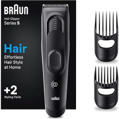 Braun Vyriškas plaukų kirpimo mašinėlė, plaukų kirpimas namuose, 17 ilgio nustatymų, itin aštrūs peiliukai, 2 šukų priedai, 50 minučių veikianti NiMH baterija, plaunama, HC5330