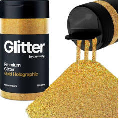 Hemway Zelta hologrāfiskais spīdums Ultrafine 130 g / 4,6 oz pulveris metāliskās sveķu sveķu amatniecības spīdumu pārslas Sequins epoksīdsveķu trauciņiem, matu sejas ķermeņa acu nagu mākslas festivālam, DIY partiju rotājumiem krāsām