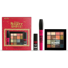 Nyx Professional Makeup Dodiet man superzvaigznes! Glam Side Of The Moon Trio Eye & Lip Gift Set, Ultimate Eye Shadow Palette, On the Rise Mascara, Suede Lipstick.