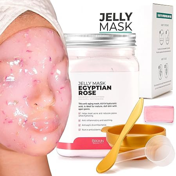 Brüun BRÜUN Peel-Off Egyptian Rose Jelly Mask for Face Care - A 23 fl oz Rubber Mask Jar for 30 to 35 Treatments - A Skin Care Moisturising Gel Mask of Spa Set for Men, Women and Adults