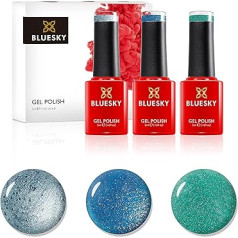 Bluesky Gelinis lakas Gelinių nagų lako rinkinys Crystal Teals Seabed Pch40 Glacial Mist 80612 Electric Glitter Blue Lt065. 3 x 5 ml mėlynai žalias