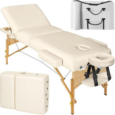 Tectake Masažo stalas 3 zonų, sulankstomas masažo stalas su 7,5 cm paminkštinimu, reguliuojamo aukščio, mobilus masažo stalas, atramos galvai ir rankoms, masažo suoliukas su medinėmis kojelėmis, krepšys, smėlio spalvos