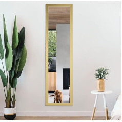 Aufhellen Wall Mirror 120 x 30 cm Large Mirror with Golden Frame HD Full Length Mirror with Hook and Back Panel for Door, Living Room, Bedroom and Dressing Room