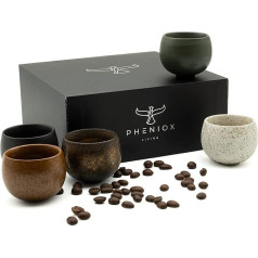 Pheniox Espresso tasīšu komplekts Timeout Mini | 5 x 50 ml - augstas kvalitātes tasītes no keramikas | Espresso tasīšu komplekts - bez roktura | mūsdienīga dizaina dāvana - var mazgāt trauku mazgājamā mašīnā | Mocha | tēja | sakē