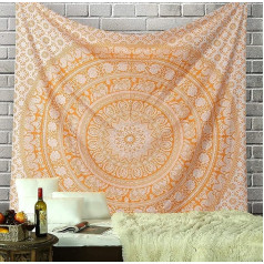 RAJRANG Indijas Mandala sienas piekaramais gobelēns - Dekoratīvs pludmales dvielis Hipiju gobelēns Elephant Throw Tapestry - 274 x 230 cm - Orange