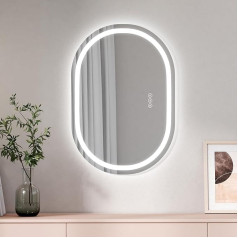 EMKE Vannas istabas spogulis ar apgaismojumu Ovāls spogulis 50 x 70 cm LED vannas istabas spogulis ovāls ar skārienjutīgu slēdzi / regulējams / 3 regulējamas gaismas krāsas / pret miglošanos / atmiņas funkcija / 3 stundu automātiskā izslēgša