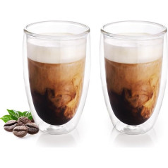 ElbFuchs® divstūra Latte Macchiato glāžu komplekts [2 x 450 ml] Kristāldzidras termiskās glāzes ar dubultiem sieniņiem, kas ideāli piemērotas kā kapučīno glāzes Kafijas glāzes Tējas glāzes