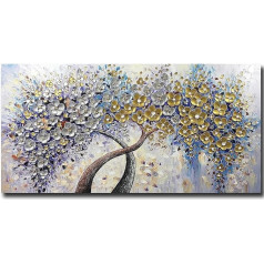 Fokenzary Ar rokām apgleznota audekla glezna Abstract Modern Flowers Thick 3D Effect Knife Framed Ready to Hang 50 x 100 cm