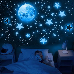 Tarklanda Pack of 1109 Luminous Stars Self-Adhesive Luminous Star Wall Stickers, Stars & Moon Wall Stickers for Children's Room Boys Girls Starry Sky Stickers Bedroom Decoration (Blue)