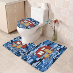 3 gabalu vannas paklājiņu komplekts, dzīve ir labāka, kad esat kempings Karikatūra Camper Camouflage Blue Neslīdošs absorbējošs mājīgs vannas istabas paklājs Tualetes vāks aptver U formas kontūras paklāju f