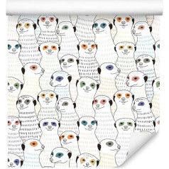 Wallepic Wallpaper for Children 1000 x 53 cm Non-Woven Wallpaper Animals Meerkat Non-Woven Wallpaper Children's Room Bedroom Children's World Modern Wall Picture Youth Children Wall Decoration