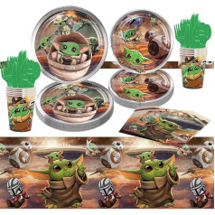 81-Piece Baby Yoda Party Tableware Set, Star Wars Party Supplies Set, Star Wars Themed Party Decoration Birthday Party Tableware for Decoration Birthday Supplies, Children's Birthday Party Decorations