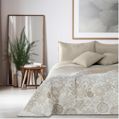 DecoKing Gultas pārklājs 200 x 220 cm Bēšs balts kapučīno gultas pārklājs ar abstraktu rakstu Divpusēja viegla kopšana Alhambra