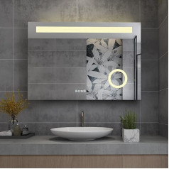 MIQU Bathroom Mirror LED 120 x 80 cm Bathroom Mirror with Lighting Warm White / Cool White Dimmable Light Mirror Wall Mirror with Touch + Clock + Magnification + Anti-Fog Rectangular