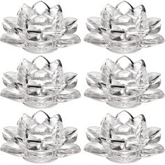 ZOOFOX Set of 6 Glass Tea Light Holders, 5 Inch Clear Crystal Lotus Tealight Holder Clear Glass Candle Holder for Wedding Table Party Home Decoration