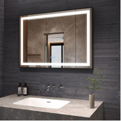 AQUABATOS Vannas istabas spogulis ar apgaismojumu 100 x 70 cm Melns rāmis LED vannas istabas spogulis ar apgaismojumu Silti balta 6400 K un vēsā balta 3000 K Apgaismojums Pieskārienu slēdzis pret miglošanos
