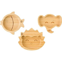 Tiny Bamboo Toddler Plate, 3 Piece Snack and Baby Guided Weaning Plate, Promotes Healthy Snacking and Cute Portion Sizes