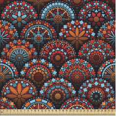 ABAKUHAUS Marokas audums, pārdod pa metriem, mērogu mandalu dizains, kvalitatīvs auduma dekoratīvais apdares materiāls mājas tekstila audums, 2 m (148 x 200 cm), Orange Aqua Ruby