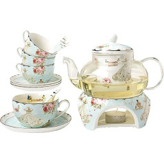 Чайный набор YBK Tech Bone China Rose & Dress Pattern 17oz Glass Teapot and 6oz Cups