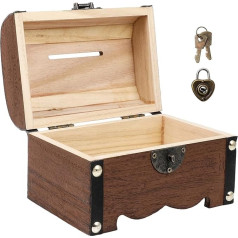 SEWACC Koka uzglabāšanas koka dārgumu lāde Vintage Piggy Bank ar slēdzeni Maza monētu kaste naudas kastes naudas kastes lieta Dekoratīvā uzglabāšanas kaste mājas Vintage dārgumu uzglabāšanas kaste