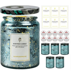 240ml Embossed Flashing Glass Candle Container, 5 Pieces Electroplated Shiny Candle Jars with Embossed Lid for Candle Making DIY Crafts (Blue)