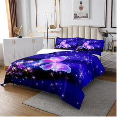 3D Dreamy Butterflies Quilt Light Purple Butterfly Printed Bedspread 220 x 240 cm for Children Blue Galaxy Bed Throw Glitter Stars Decor Bedroom Collection 3 Pieces